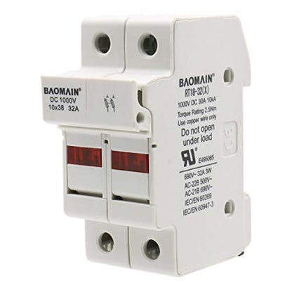 BAOMAIN 2P Solar PV DIN Rail Fuse Holder for 10x38mm,UL Recognized