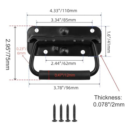 Bitray 4-Pack Spring Loaded Folding Chest Handle Rubber Grip 4.33in Black
