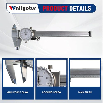 waltyotur 6 Inch 0.001 Precision Dial Caliper 4-Way Measurement