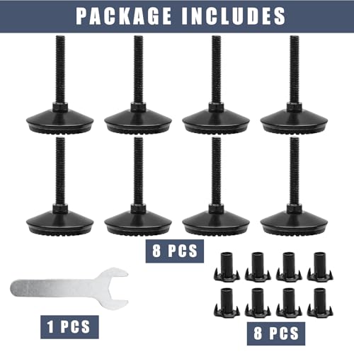 Black M8 Fixed Leveling Feet 8 Pack T-Nuts Wrench Incl - size: M8*50mm, 8Pcs