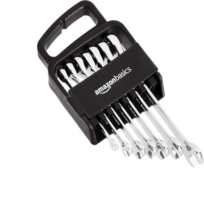 Amazon Basics Metric Ratcheting Combination Wrench Set, 7-Piece, Chrome Vanadium Steel, 72-Tooth, 8mm, 10mm, 12mm, 13mm, 14mm, 15mm, 17mm (Pack of 12) - color: Chrome, size: 7 Piece (Pack of 12)