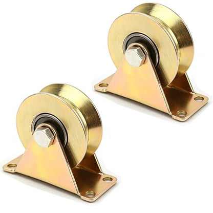 Lyplus Heavy Duty 4" V-Groove Caster Wheel Set for Square Metal Tracks, 1765 LBS Capacity per Wheel, Rust-Proof Pulley Kit, 2-Pack, Galvanized Steel - size: 4in-V 2Pack