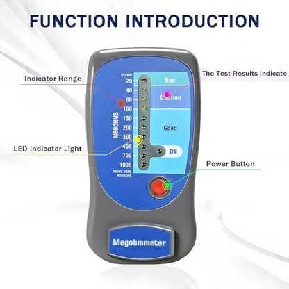 Insulation Tester/Megohmmeter，Maximum measurable Range: up to 1000 megohms，The Megohmmeter can be Used with Motors, Electrical appliances, Electrical Instruments, etc., for Insulation Testing
