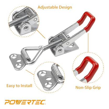 POWERTEC 4PK Toggle Clamp, 220 lbs Holding Capacity, 4001 Adjustable Pull Action Latch for Smoker, Tool Box, Woodworking Jigs and Fixtures, Cabinet, Door (20311V) - size: 4001, 4PK