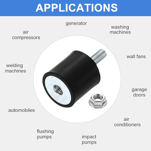 uxcell M5 Rubber Mounts, 4Pcs 20x20mm(DxH) Rubber Cylindrical Anti Vibration Isolator Shock Absorber with Lock Nut for Car Bobbin Generator Air Compressors - size: M5x15mm, 20x20mm Rubber