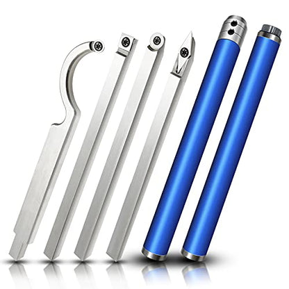 Carbide Tipped Wood Turning Tools Set, Lathe Rougher Finisher Swan Neck Hollowing Tools and Interchangeable Aluminum Alloy Grip Handle with Diamond Round Square Carbide Inserts - color: 6 in 1