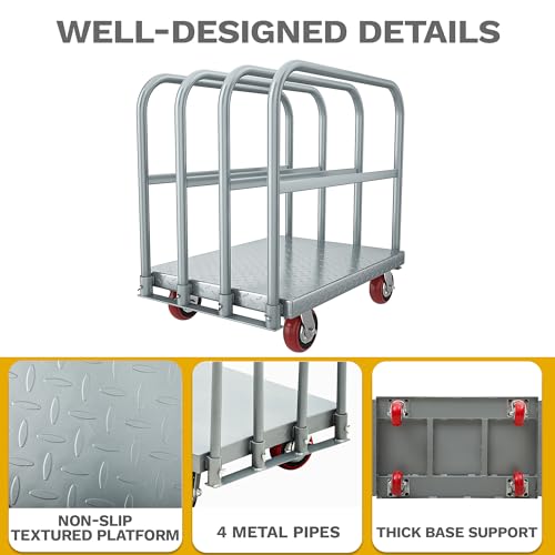 DWVO Heavy Duty Panel Dolly Sheetrock Cart on Wheels w/ 4 Hand Drails