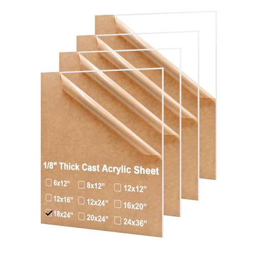 KINLINK 18x24 Plexiglass Sheets 1/8 inch Thick, 3mm Clear Cast Acrylic Sheet, Plastic Board for DIY Project, Craft, Window Glass, Table Top, Picture Frame, Acrylic Sign and Wedding Invitation 4 Pack - color: Clear, size: 18x24