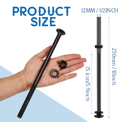 Zonon 12 Sets Carriage Bolt, Black, 1/2 x 10 Inch - color: Black, size: 1/2 x 10 Inch
