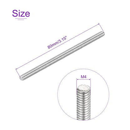 DMiotech 20 Pack M4 x 80mm Fully Threaded Rod 304 Stainless Steel Right Hand Threads Rod Bar Studs Clamps and U-Bolts - size: M4 x 80mm