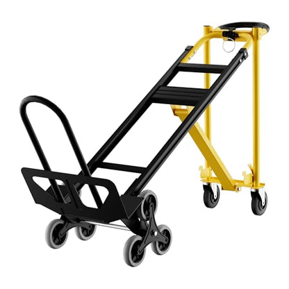3-in-1 Heavy Duty Convertible Hand Truck, 800 Lbs Capacity Dolly Cart, Aluminum Dolly Hand Truck with Stair Climber Wheels, Stair Climbing Cart for Warehouse Transport & Moving(Yellow+Black)