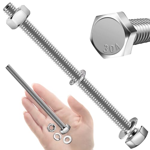 Mywish (20 Sets) 1/4-20x4 Hex Head Assorted Screws Nuts and Bolts with Flat & Lock Washers, 304 Stainless Steel 18-8, Fully Threaded, 1/4 Bolt Metric Bolt Assortment - size: 1/4-20 x 4 (20 set)