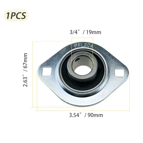 SBPFL204-12 Pillow Block Bearing 3/4" Bore, 2-Bolt Pressed Steel Flange Mounted Unit with Hex Wrench, Setscrew Locking and Grease Fitting, 1 Pack - size: SBPFL204-12 (ID 3/4")