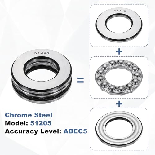 uxcell 2Pcs Thrust Ball Bearings, 25mm Bore 47mm OD 15mm Thick 51205 ABEC5 - size: 51205 25mm x 47mm x 15mm