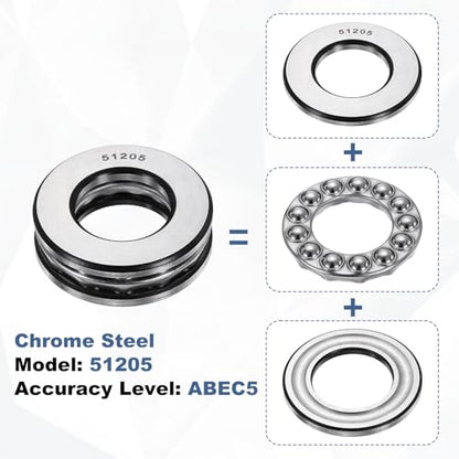 uxcell 2Pcs Thrust Ball Bearings, 25mm Bore 47mm OD 15mm Thick 51205 ABEC5 - size: 51205 25mm x 47mm x 15mm