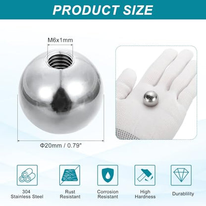 PATIKIL M6 x 20mm Ball Nuts Knob, 304 Stainless Steel Round Solid Silver Light Fixture Decorative Screw Cap Cover Machinery Hardware - size: M6x20mm