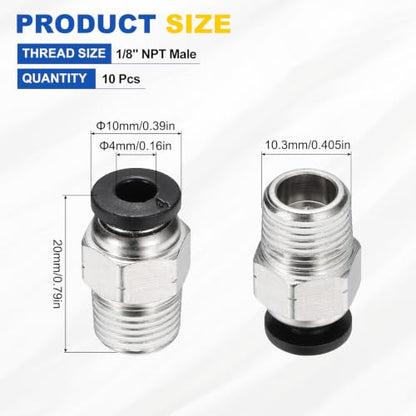 10Pcs Pneumatic Push to Connect Fitting Fit 4mm OD Tube 1/8 MNPT - color: Black, size: 4mm OD x 1/8 NPT
