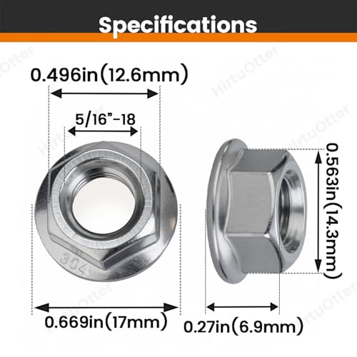 50 pcs 5/16"-18 Serrated Flange Hex Lock Nuts, 304 Stainless Steel 18-8 Full Thread Locknuts for Outdoor Furniture, Industrial Machinery, Automotive Repair & DIY Projects with Bright Finish - size: 5/16"-18