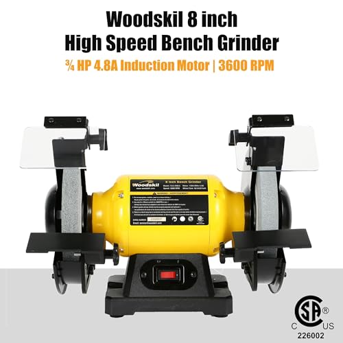 Woodskil 8" 3/4HP High Speed Bench Grinder for Metal,3600RPM,4.8A - size: 8" High Speed Grinder