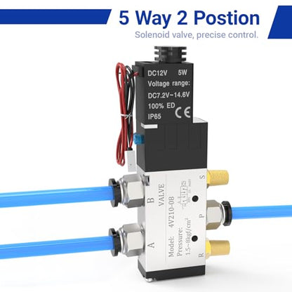4V210-08 5-Way/2-Position Electric Solenoid Valve 1/4"NPT – Pilot-Operated DC24V, Aluminum Body with Outlet Wire - size: DC24V-Outlet Wire