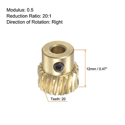 HARFINGTON Worm Gear Set Brass 0.5 Modulus 20T 20:1 Reduction Rate