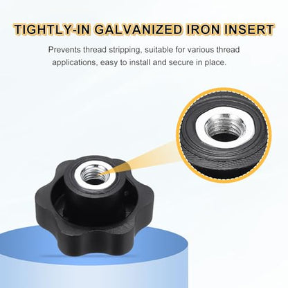 HARFINGTON 5pcs Star Knobs M10 Female Thread 48mm Head Iron Insert Black - color: Black, size: M10 x 48mm