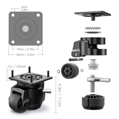 Leveling Casters Heavy Duty with Upgraded Ratchet Handle Design, Adjustable Retractable Casters Set of 4, Swivel Industrial Castor Wheels for Workbench (80F, 4400 Lbs Capacity, Black) - style: 80F-4400LBS-Black