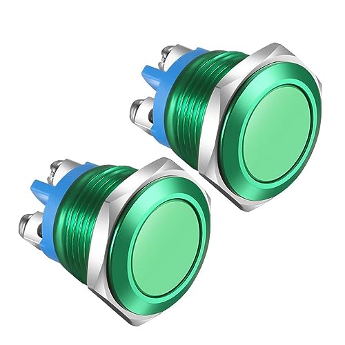 Gebildet 2pcs 16mm 3A/12V 24V 36 DC 110V 250VAC 1NO SPST Momentary Push Button Switch IP65 waterproof Aluminium Alloy Shell Screw Terminal (Green Shell) - size: 16mm-Green