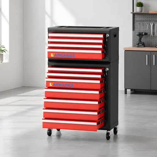 LARBANKE 11-Drawer Rolling Tool Chest with Wheels&Locks, Red Tool Cabinet - color: Red, size: 11 drawer tool chest