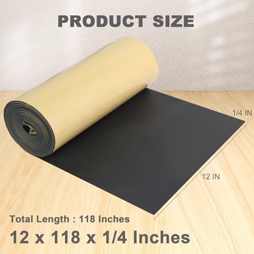 Storystore Foam Rubber Sheet with Adhesive, 12 x 118 x 1/4 Inch Closed Cell Insulation Neoprene Foam Sheet, Multi-Function Soundproof Weatherproof Foam Padding - size: 12 x 118 x 1/4 Inches
