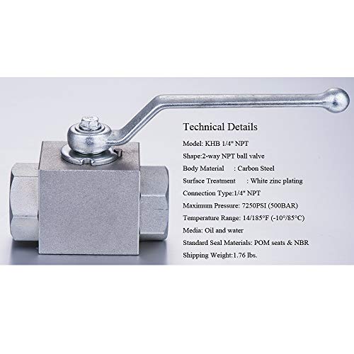 Taixinhyd Hydraulic 1/4''NPT 7250 PSI KHB High Pressure Ball Valve - size: 1/4 NPT, style: KHB