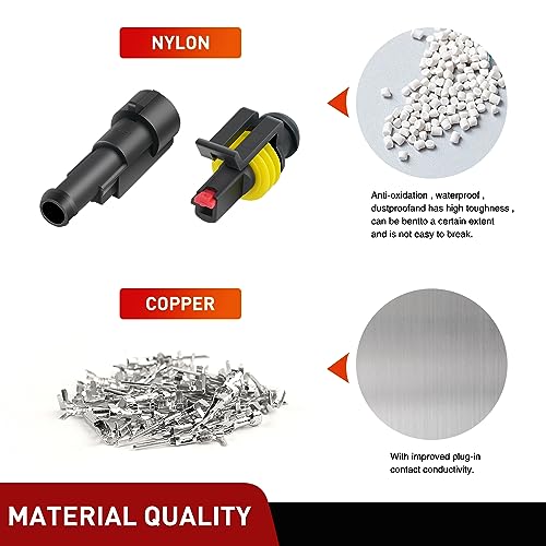 Nilight 120PCS 1 Pin Electrical Connector ‎Plug with Male Female Terminals - size: 1Pin Connector 200Pcs