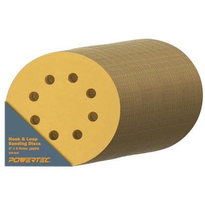 POWERTEC 200 PCS 150 Grit - 5 Inch 8 Hole Hook and Loop Sanding Discs, 5" Sanding Pads for Automotive, Drywall, Woodworking with Orbital Sander, Air, and DA Sander (44015G-50-P4) - size: 150 Grit, 200PK