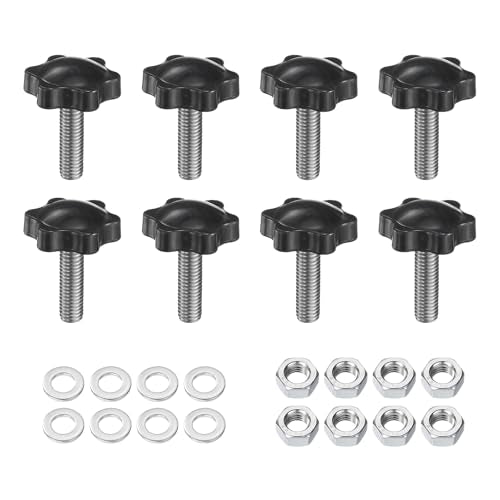 uxcell 8pcs Star Clamping Knobs with Nuts Washers, M8 x 25mm Metric 304 Stainless Steel Male Thread 32mm 6-Star Plastic Head, Threaded Stud Hand Knobs Handles Thumb Screws, Black - size: M8 x 25mm