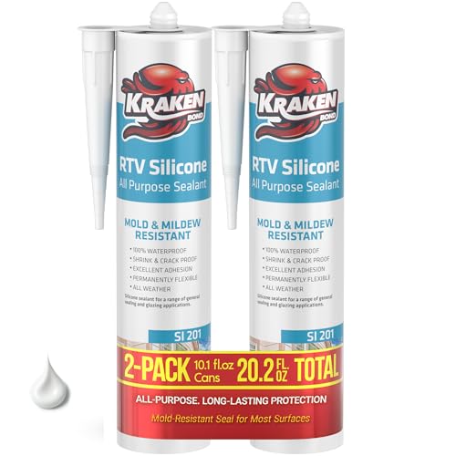 Kraken Bond RTV Silicone Sealant White (2 x 10.1 fl.oz.)%100 Waterproof Silicone Caulk Kitchen and Bathroom, All Purpose, Window Caulking Sealant Outdoor, RV, 2 Pack - size: 2 Pack
