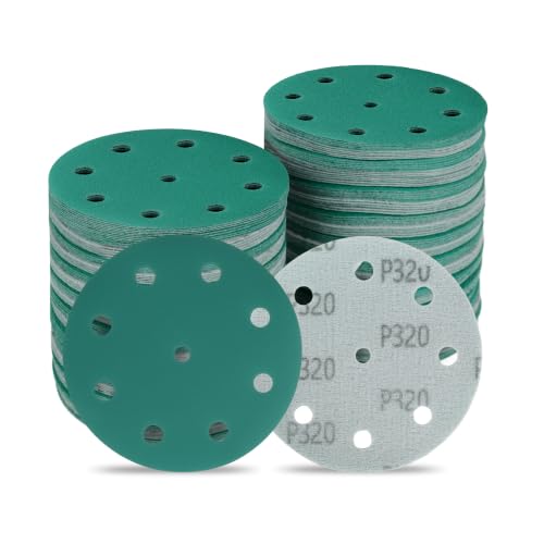 5 Inch 9 Hole Wet Dry P320 Grit Sanding Discs - 50 Pack Box - size: 320 Grit