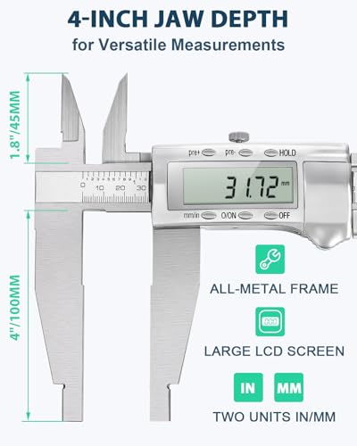 12 Inch Digital Caliper with 4 Inch Jaw, Full Metal Frame - size: 12"/ 300mm