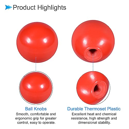 Thermoset Ball Knobs, M10 Female Thread 40mm Diameter, Plastic Metric Hand Screw Grip Red - (Applications: for Lathe Machinery Lever Handle), 2-Pieces - color: Red, size: M10 x 40mm