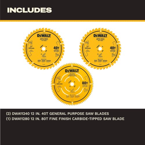 DEWALT Miter Saw Blade Combo Pack, 12” Blades, 40 Tooth & 60 Tooth, Fine Finish, Ultra Sharp Carbide (DWA112CMB) - style: Saw Blade Combo Pack, 12 In., 40/60T