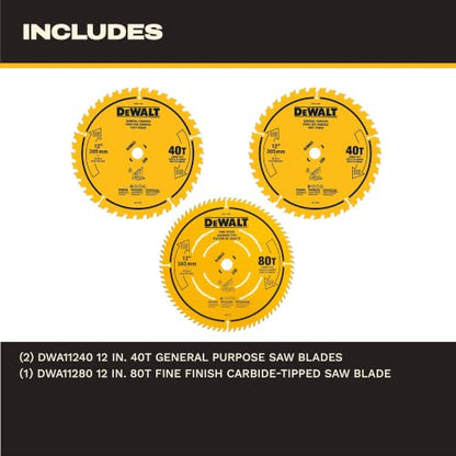 DEWALT Miter Saw Blade Combo Pack, 12” Blades, 40 Tooth & 60 Tooth, Fine Finish, Ultra Sharp Carbide (DWA112CMB) - style: Saw Blade Combo Pack, 12 In., 40/60T