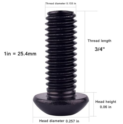 6-32 x 3/4" Button Head Socket Cap Bolts Screws (1/4" to 2" Available), 304 Stainless Steel 18-8, Black Exterior Finish, Allen Hex Drive, Fully Thread, 40Pcs - size: 6-32 x 3/4" (40 PCS)