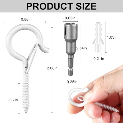 FSAH 96 PCS Q-Hanger Hooks with Safety Buckle, Windproof Screw Hooks - color: White, size: 96 Pcs