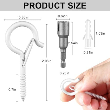 FSAH 96 PCS Q-Hanger Hooks with Safety Buckle, Windproof Screw Hooks - color: White, size: 96 Pcs