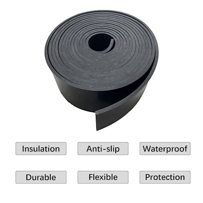 Solid Rubber Strip Roll 1/8 (.125)" Thick X 2" Wide X 10'Long - size: 2"X10'X1/8, style: No Adhesive