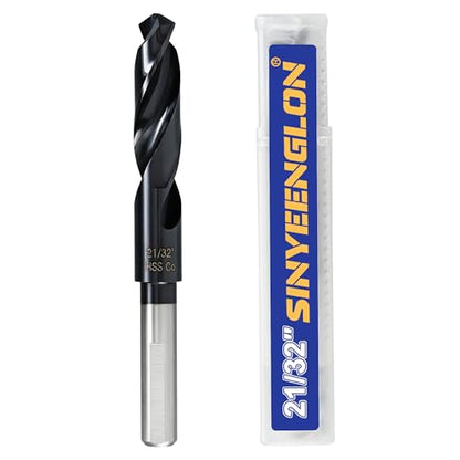 21/32 Drill Bit for Metal and Hardened Steel, M35 Cobalt 1/2 Inch Reduced Shank Industrial Grade Heavy Duty Drill Bit, with Index Storage Case - size: 21/32 in