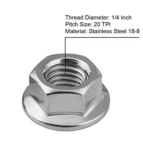 1/4-20 Serrated Flange Hex Lock Nuts Locknuts, Stainless Steel (304) 18-8, Bright Finish, Pack of 50 - color: Silver, size: 1/4-20