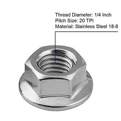 1/4-20 Serrated Flange Hex Lock Nuts Locknuts, Stainless Steel (304) 18-8, Bright Finish, Pack of 50 - color: Silver, size: 1/4-20