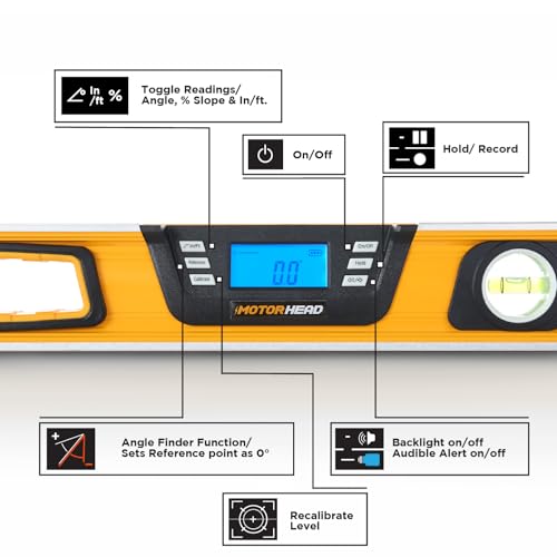 MOTORHEAD 24-Inch 0-180° Smart Digital Level, LCD Screen, Magnetic Bottom - size: 24"
