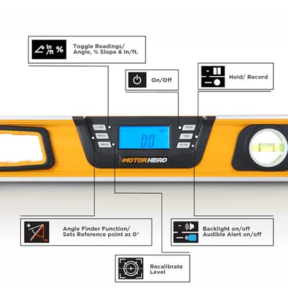 MOTORHEAD 24-Inch 0-180° Smart Digital Level, LCD Screen, Magnetic Bottom - size: 24"