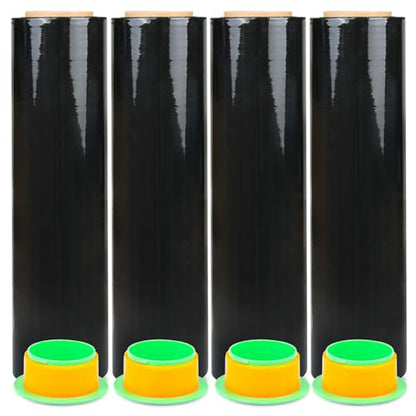4 Pack Industrial Strength Black Stretch Wrap Film 18" x 1000 Ft 80 Gauge Thick with Plastic Handle, Durable Self-Adhering Heavy Duty Shrink Plastic Wraps for Pallets Moving & Packing - color: Black